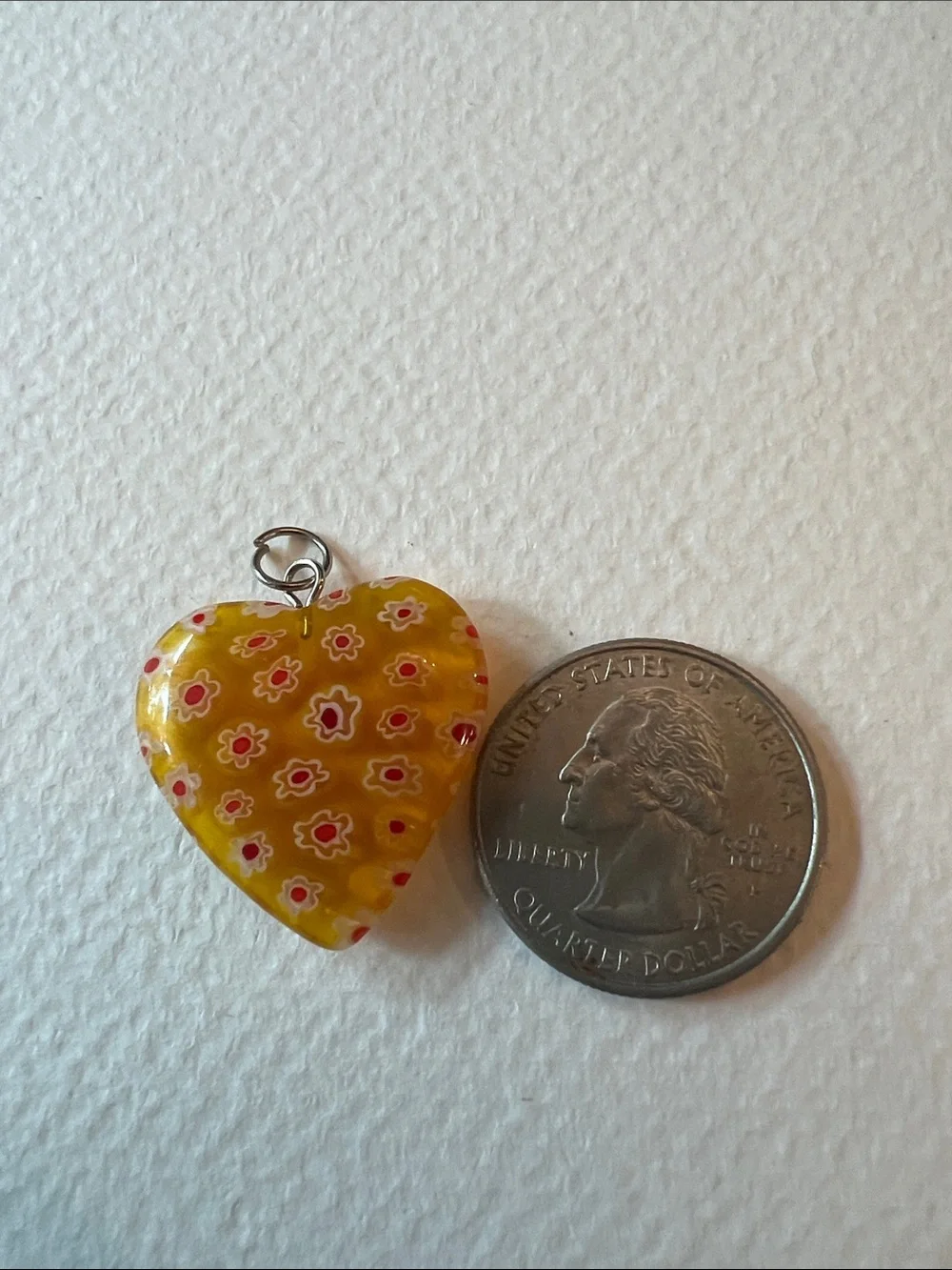 Yellow Millefiori Heart Glass Pendant